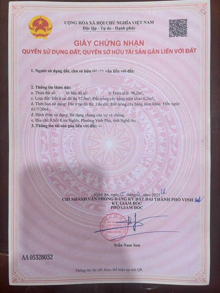 Bán đất Nghi Ân, Vinh Nghệ An 98.2m² giá 2.33 tỷ - Đường thông thoáng, vị trí thuận lợi!