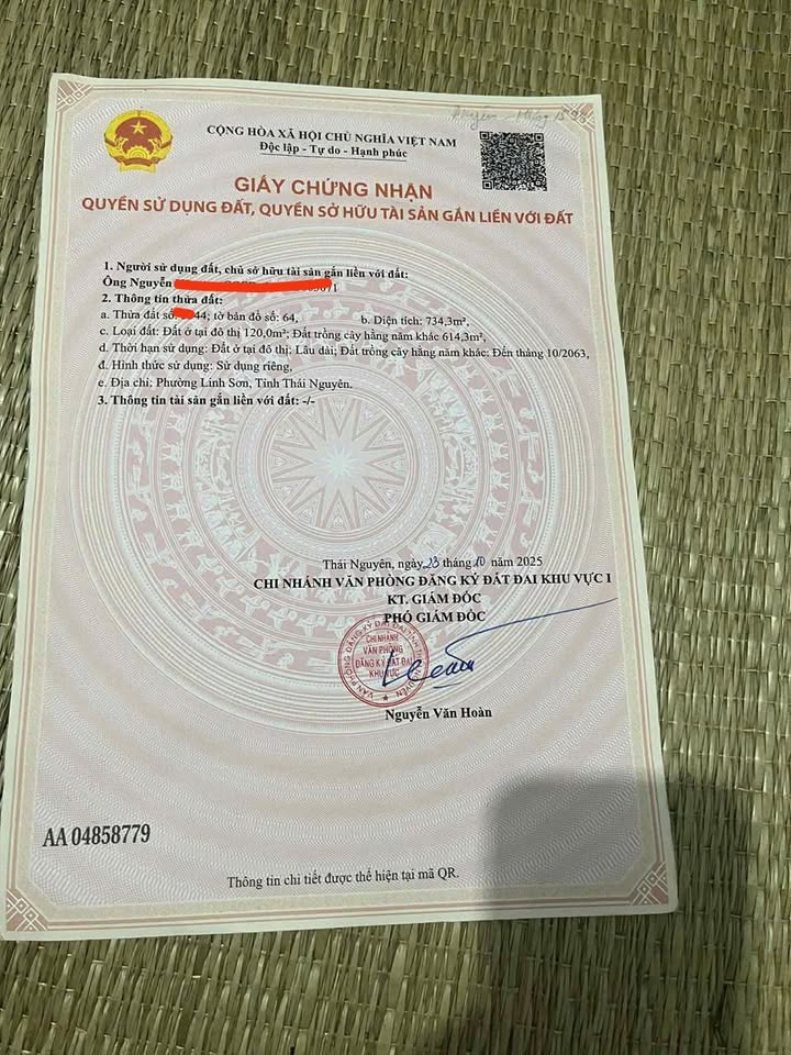 Đất thổ cư phường Linh Sơn, Thái Nguyên 734m² - Đầu tư sinh lời ngay!