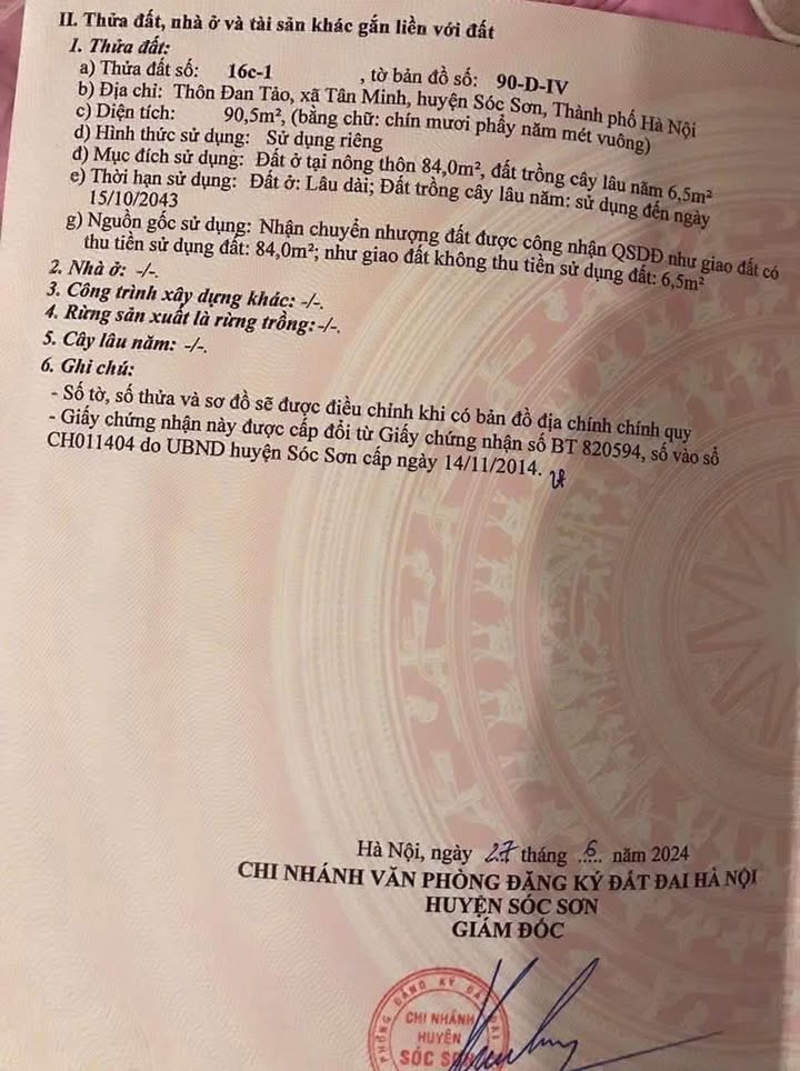 Đất nền Tân Minh, Sóc Sơn, Hà Nội 90m² - Chính chủ, giá thỏa thuận!