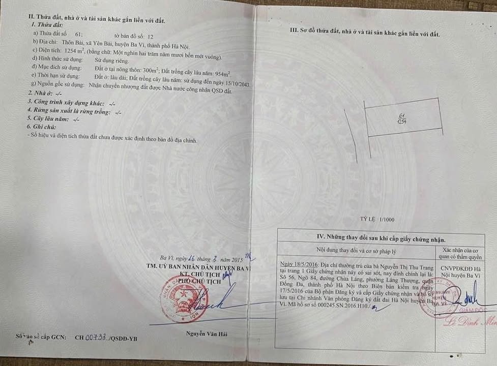 Bán đất thổ cư + đất nông nghiệp tại Thôn Bài, Yên Bài 1.254m² - Tiềm năng tăng giá cao!