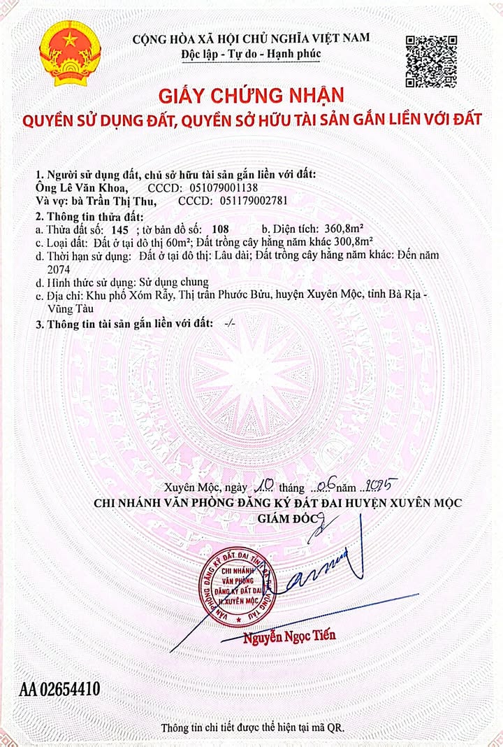 Đất thổ cư Hẻm 32 Hùng Vương, Xuyên Mộc 1074m² giá 14.6 tỷ - Sổ hồng riêng, cơ hội đầu tư tốt!