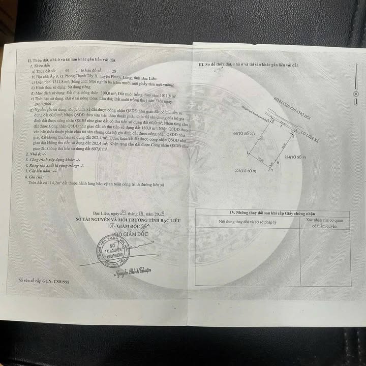 Đất vuông 22040m² ấp 9, xã Phong Thạnh Tây B, huyện Phước Long - Gần mặt tiền, giá 2 tỷ