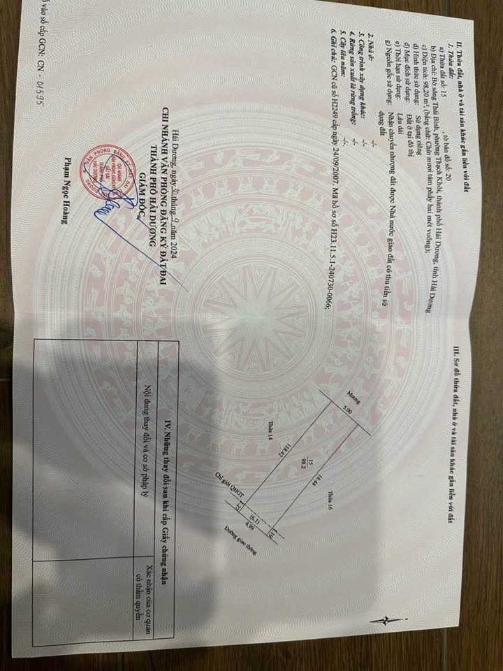 Đất nền phường Thạch Khôi, Hải Dương 98.2m² giá 3 tỷ - Đối diện công ty Thạch Rau Câu Long Hải!