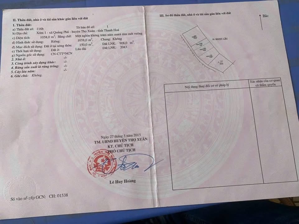 Lô đất 1050m² xã Quảng Phú, Thọ Xuân giá 1.1 tỷ - Cơ hội đầu tư hấp dẫn!