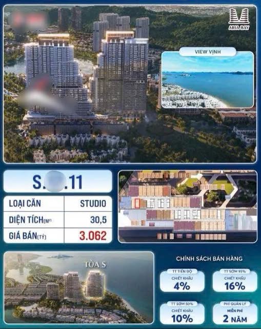 Căn hộ Studio Aria Bay Hạ Long 30,5m² giá 2,59 tỷ - Góc nhìn vịnh tuyệt đẹp!