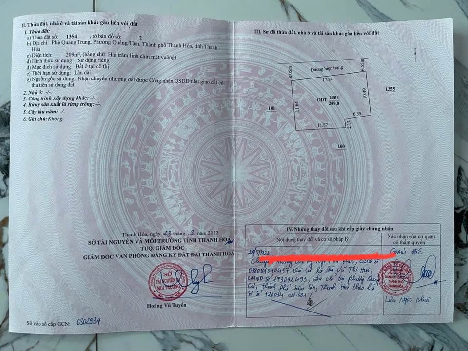 Lô đất phố Quang Trung, P. Quảng Tâm, TP Thanh Hóa 209m² - Chính chủ bán gấp!