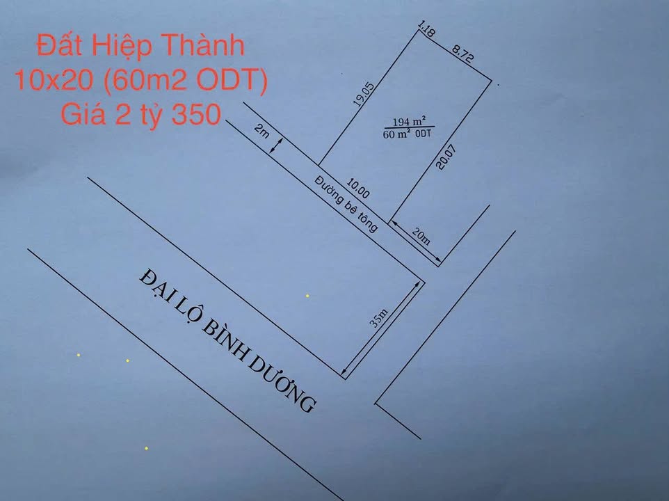 Đất Hiệp Thành, Thủ Dầu Một 200m² giá 2.35 tỷ - Đường rộng thông thoáng, đầu tư lý tưởng!