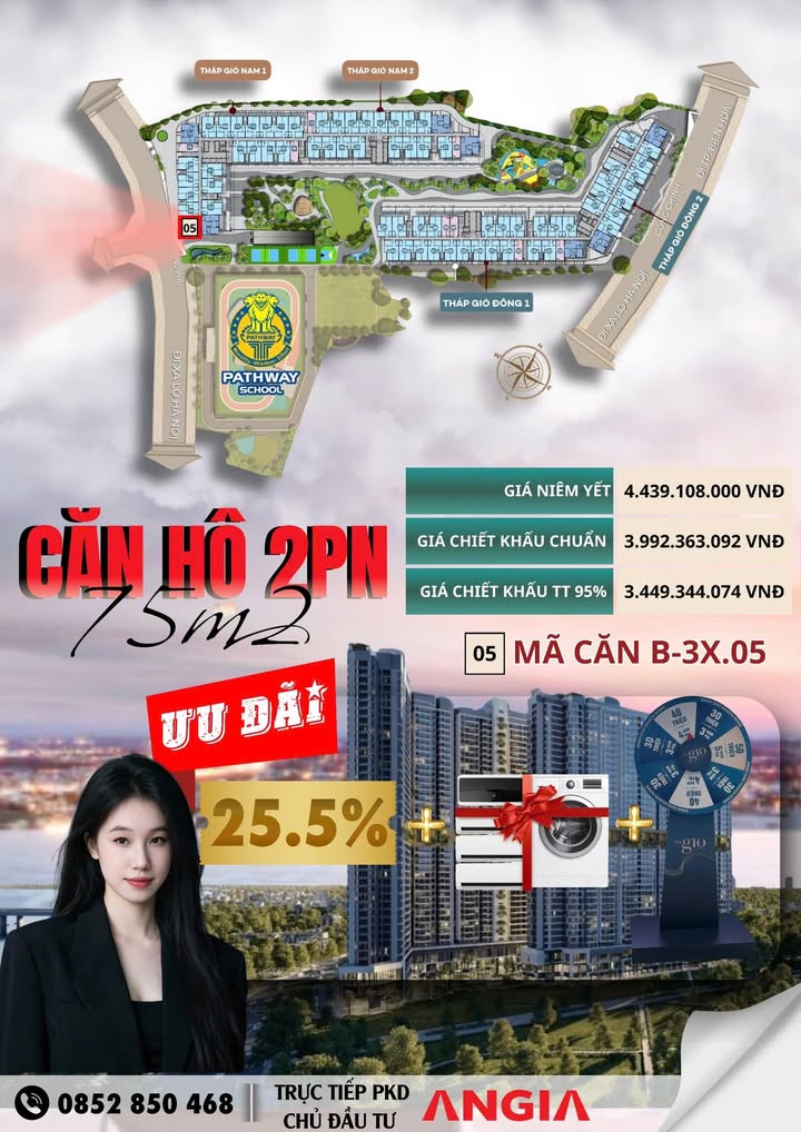 Căn hộ The Gió Riverside Dĩ An 75.46m² giá thỏa thuận - Căn góc view sông duy nhất!