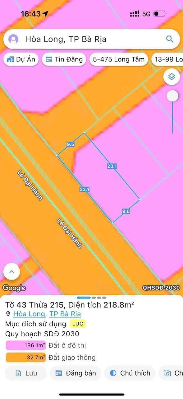 Mặt tiền kinh doanh đường Lê Đại Hành, Bà Rịa 220m² giá 4.7 tỷ - Đầu tư sinh lời hấp dẫn!