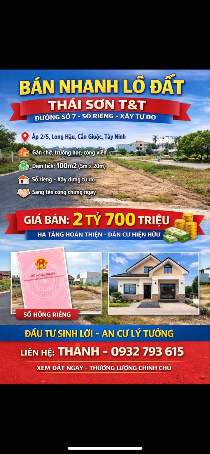 Đất nền đường số 7 Long Hậu 100m² giá 2.7 tỷ - Sổ riêng, xây dựng tự do!