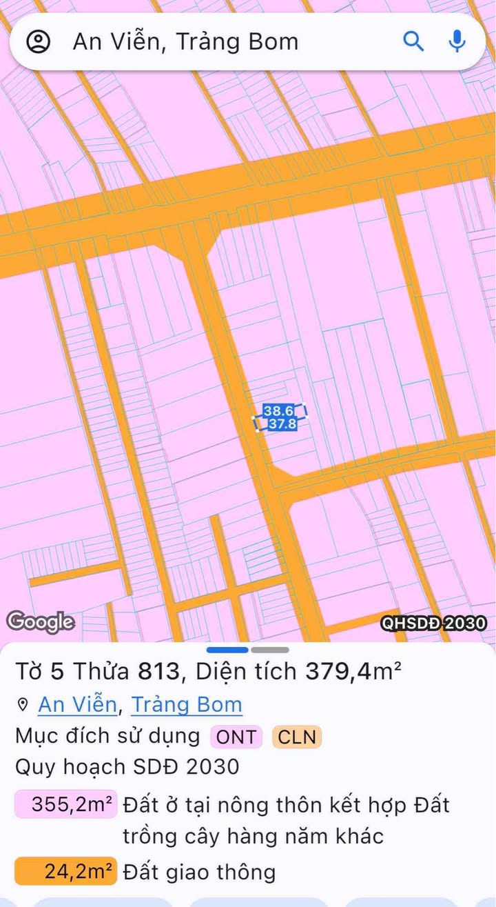 Đất thổ cư 380m² tại An Viễn, Trảng Bom - Giá 3 tỷ, Sổ đỏ chính chủ!