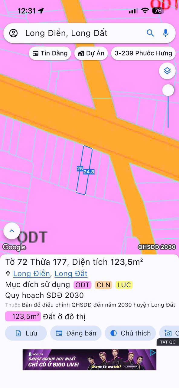 Đất thổ cư Long Điền 125m² giá 2.5 tỷ - Mặt tiền đường Quy Hoạch Số 8