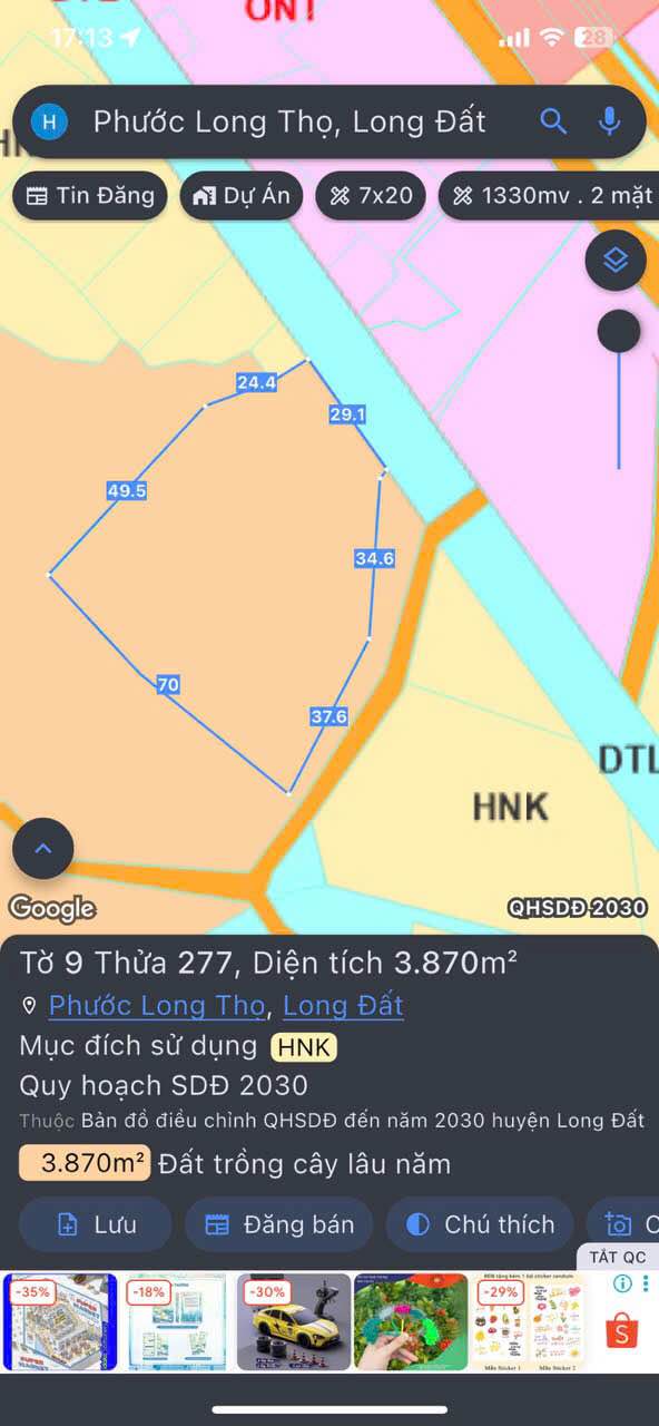 Đất nền 3870m² xã Phước Long Thọ, Đất Đỏ - Sổ đỏ chính chủ, chỉ 2 tỷ!