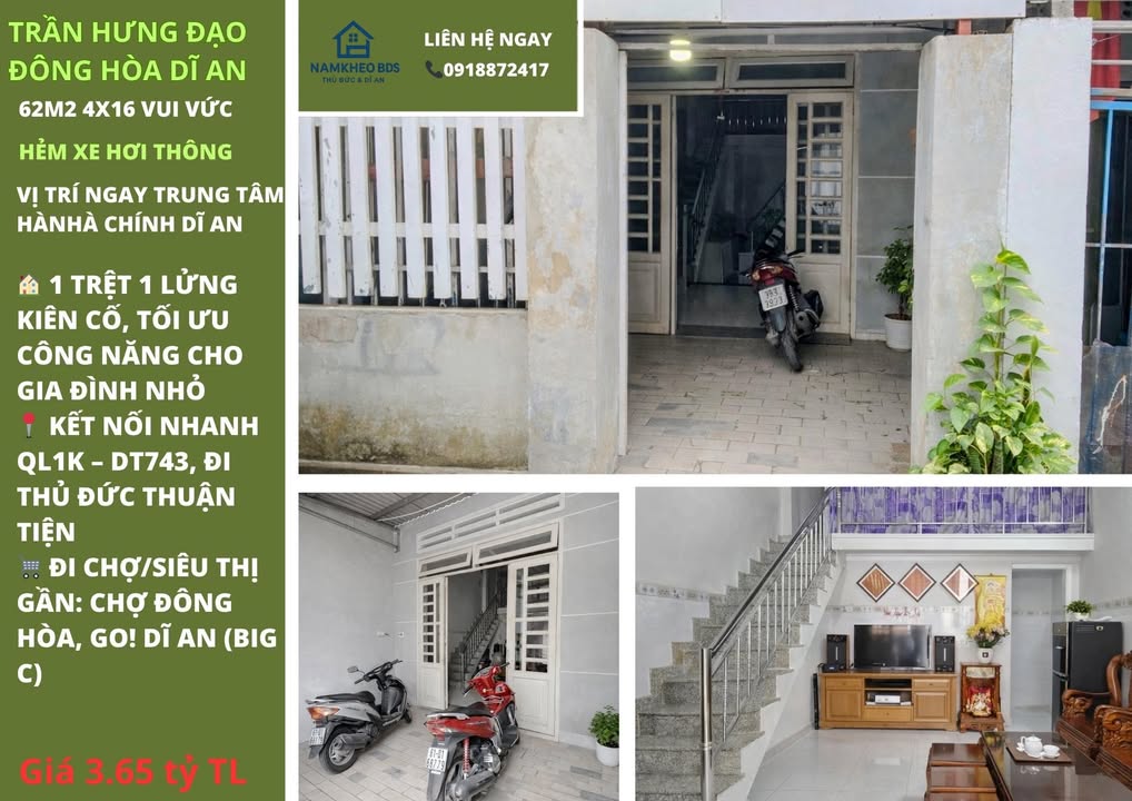 Nhà phố Dĩ An 62m² giá 3.65 tỷ - Sẵn sàng ở ngay!
