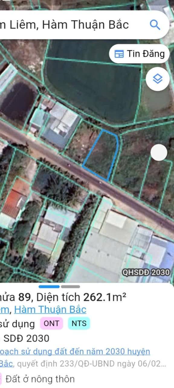 Đất nền Hàm Liêm 262m² giá 1.5 tỷ - Mặt tiền 14m thuận lợi kinh doanh!