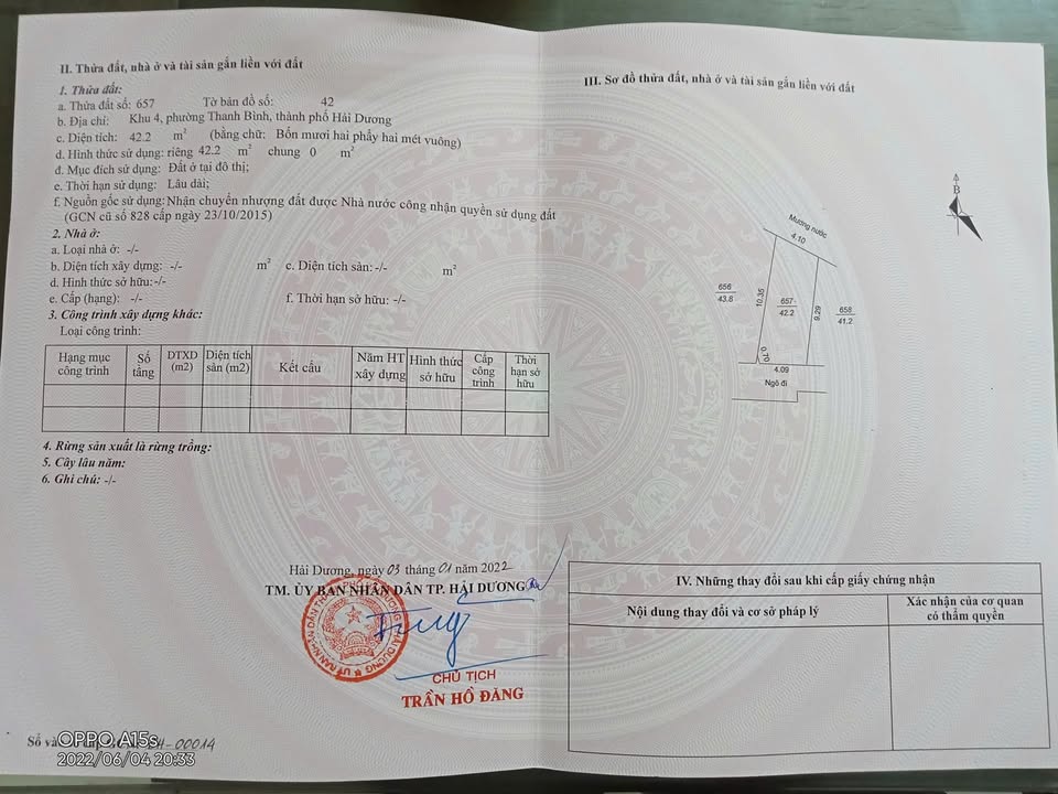 Đất chính chủ tại ngõ Vũ Hựu, TP Hải Dương 42,2m² - Giá chỉ 1,5 tỷ!