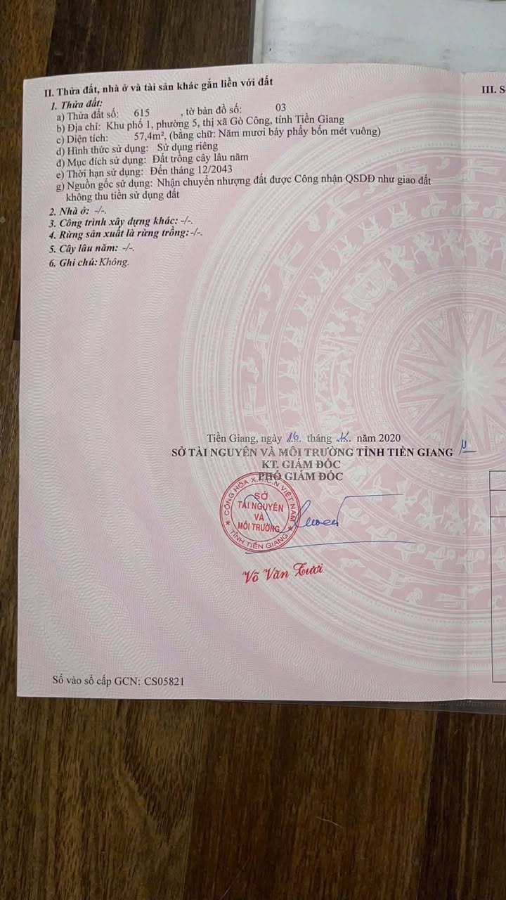 Đất thổ cư tại Gò Công, Tiền Giang 57m² giá 285 triệu - Sổ hồng chính chủ!