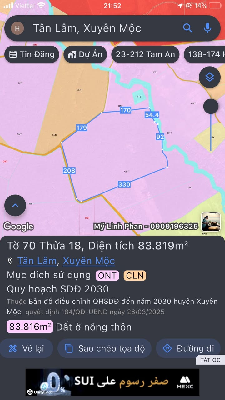 Đất nền Tân Lâm Xuyên Mộc 8 mẫu - Pháp lý rõ ràng, tiềm năng đầu tư cao!