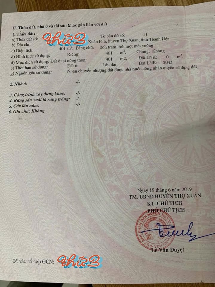 Đất thổ cư 401m² tại xã Sao Vàng, Thọ Xuân - Tiềm năng đầu tư lớn!