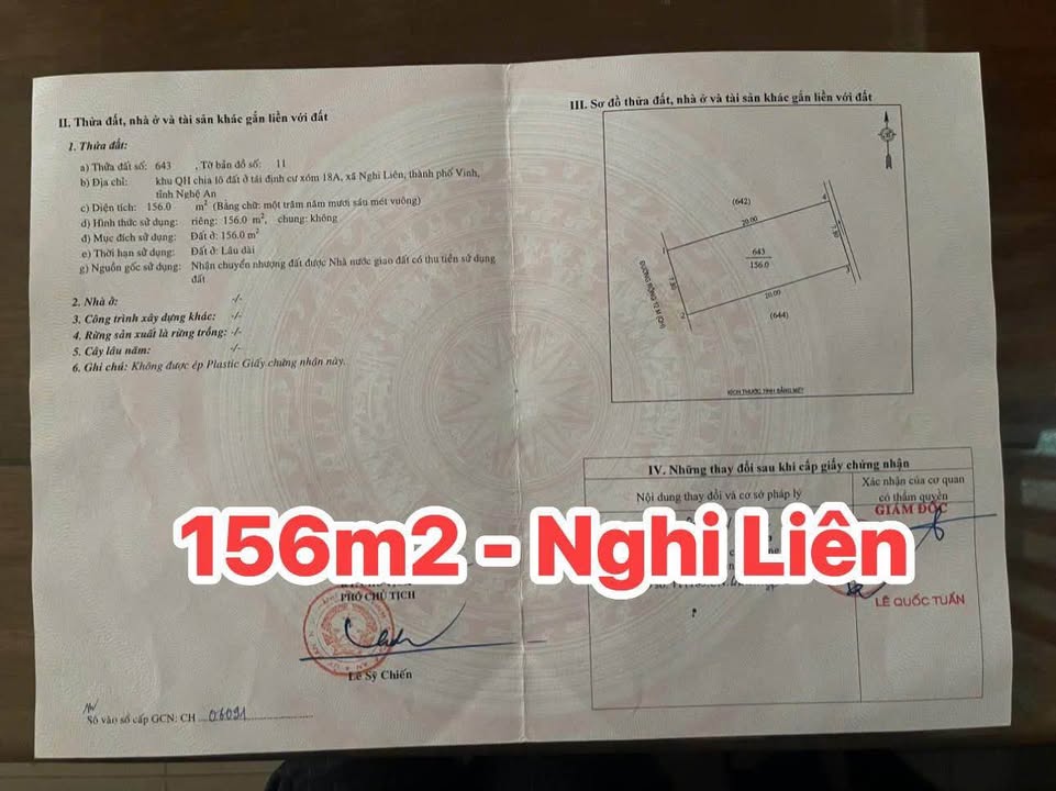Đất tái định cư Nghi Liên 156m² giá 6.7 tỷ - Cơ hội đầu tư hấp dẫn!
