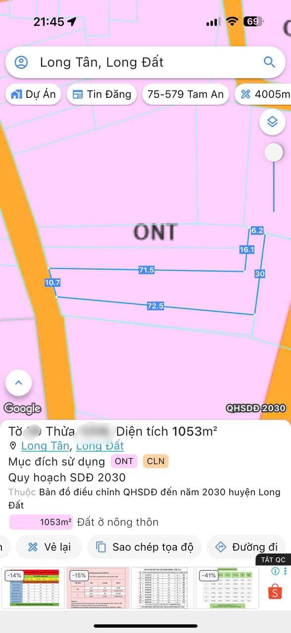 Đất vườn Long Tân, Đất Đỏ 1053m² giá 2.9 tỷ - Đầu tư sinh lời ngay!