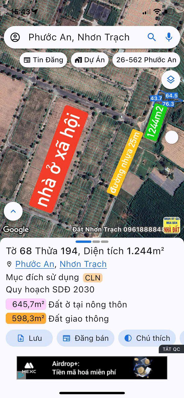 Đất nền Phước An Nhơn Trạch 1244m² - Đầu tư sinh lời ngay!