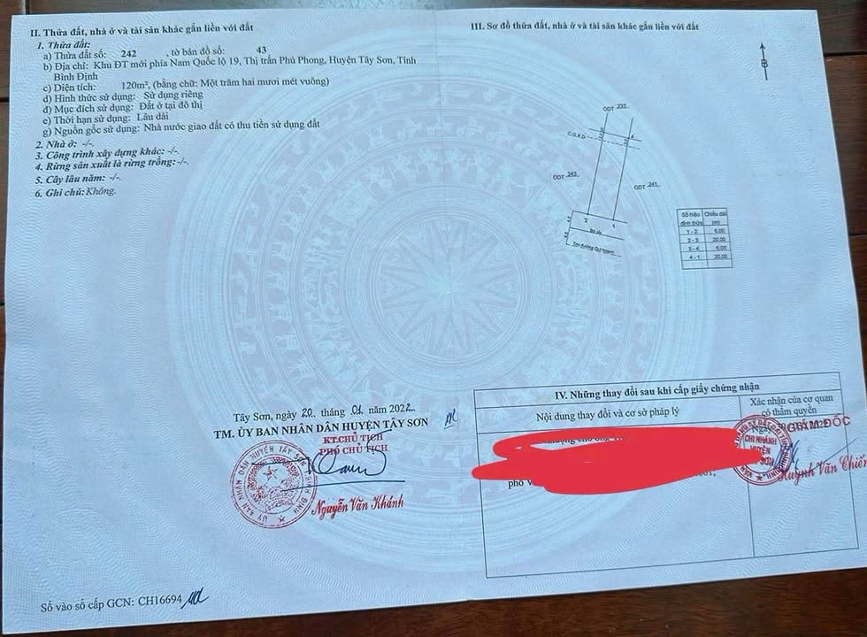 Lô đất khu đô thị mới Nam QL19, Phú Phong, Tây Sơn 120m² - Hướng Nam, giá thỏa thuận!