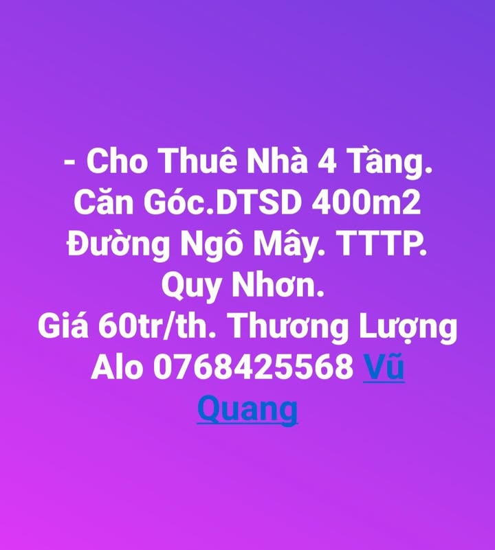 Nhà 4 Tầng Cho Thuê Đường Ngô Mây, Quy Nhơn 400m² - Giá Thương Lượng Hấp Dẫn!