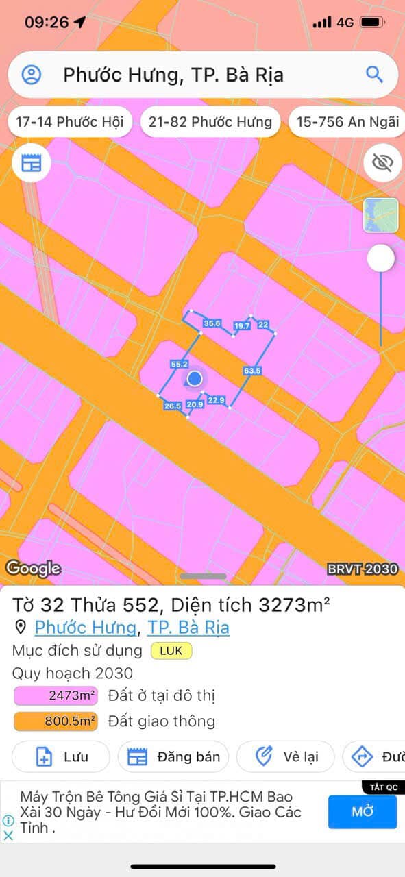 Đất mặt tiền đường Hoàng Diệu, TP Bà Rịa 3273m² - Cơ hội đầu tư tuyệt vời!