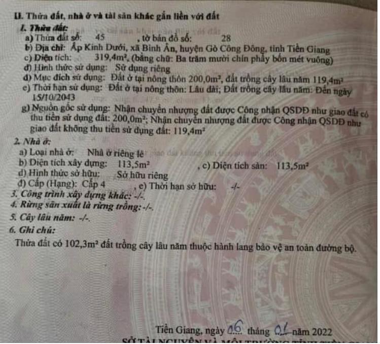 Đất liền kề mặt tiền DHO2, xã Tân Điền, Gò Công Đông, 319.4m² - Giá chỉ 2.3 tỷ thương lượng!