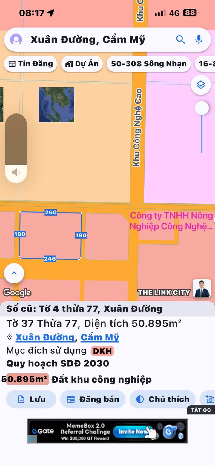 Đất nền 8.5ha tại Xuân Đường, Cẩm Mỹ - Giá chỉ 85 tỷ, phù hợp làm kho logistics!