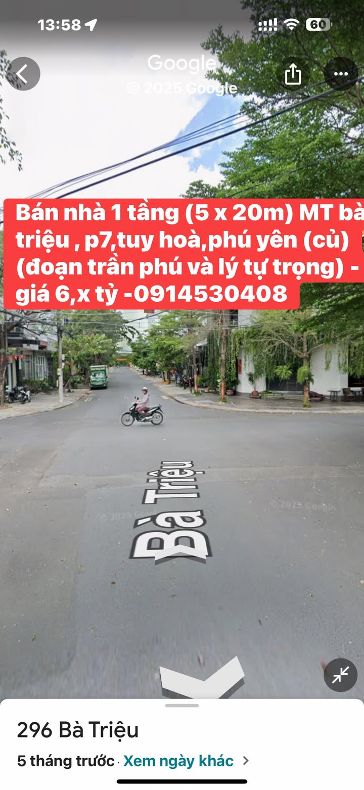 Nhà 1 tầng mặt tiền Bà Triệu, Tuy Hòa 100m² giá 6 tỷ - Vị trí đắc địa!