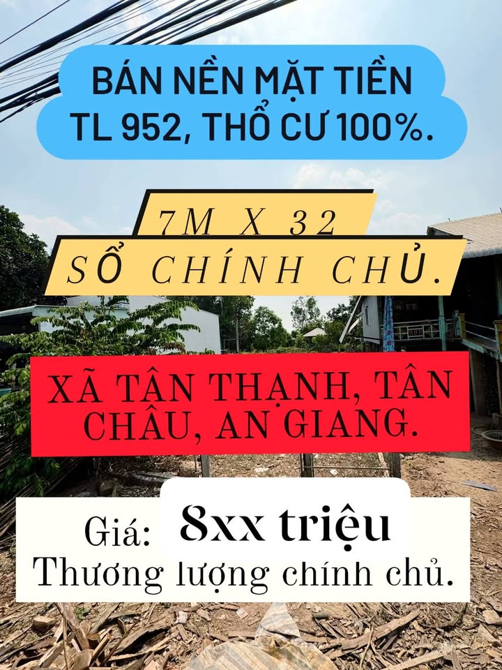 Bán đất Tân Thạnh, Tân Châu 223m² giá 800 triệu - Đầu tư sinh lời dễ dàng!