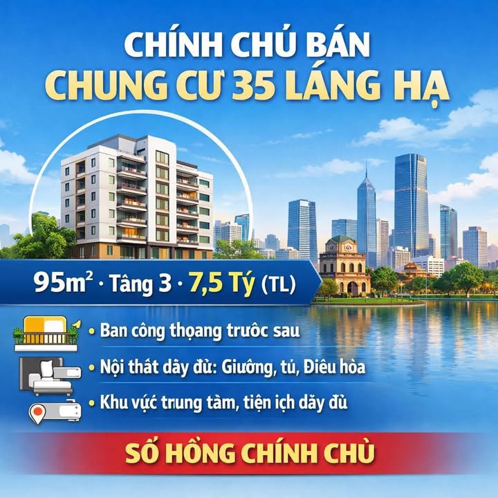 Căn hộ Chung cư Đường sắt 35 Láng Hạ 95m² giá 7.5 tỷ - Sẵn sàng vào ở ngay!