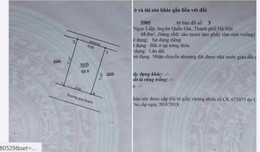 Đất giãn dân Ngọc Liệp, Quốc Oai 68m² giá thỏa thuận - Vị trí vàng, đầu tư sinh lời!