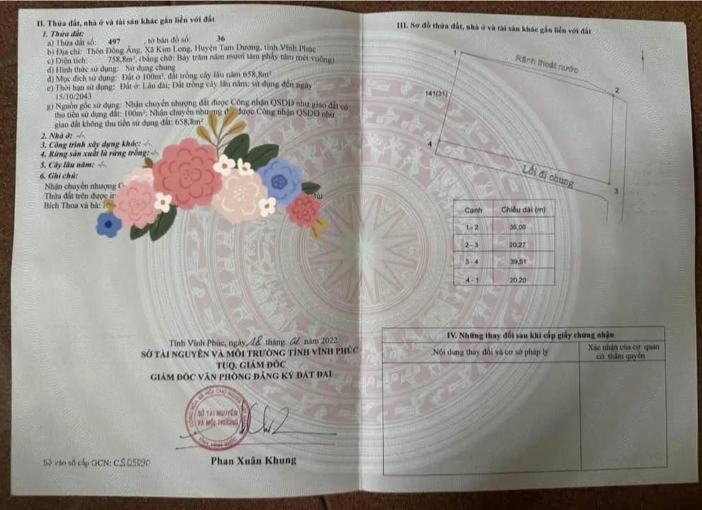 Đất nền Kim Long, Tam Dương, Vĩnh Phúc 759m² - Cơ hội đầu tư tuyệt vời!