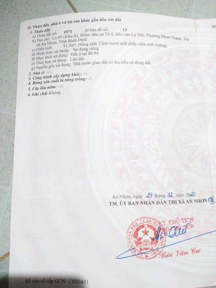 Đất thổ cư mặt tiền đường Võ Trứ, Nhơn Thành 92m² giá 720 triệu - Cơ hội đầu tư tuyệt vời!