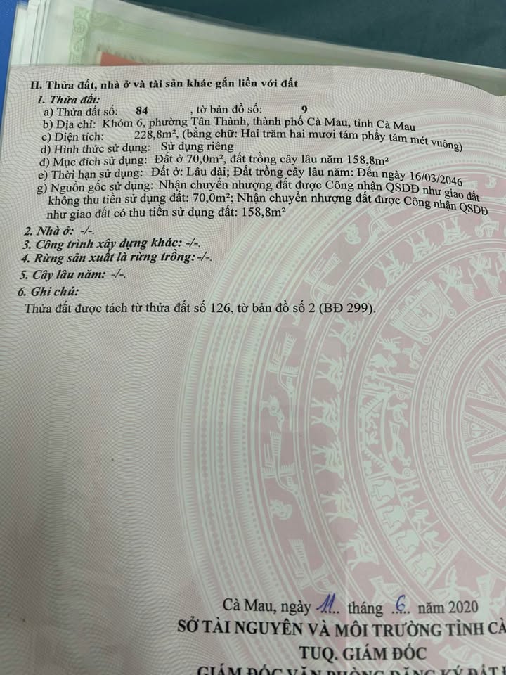 Đất chính chủ phường Tân Thành, Cà Mau 228.8m² giá chỉ 700 triệu - Đầu tư sinh lời ngay!