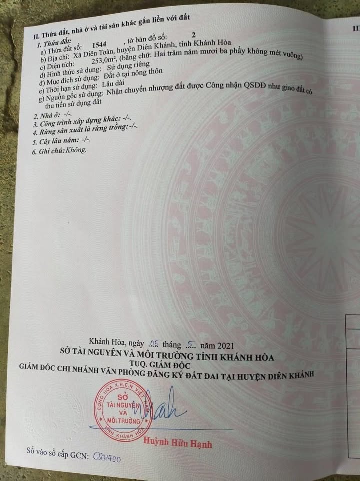 Đất thổ cư xã Diên Toàn 253m² giá chỉ 2.277 tỷ - Sổ đỏ chính chủ, xây dựng tự do!