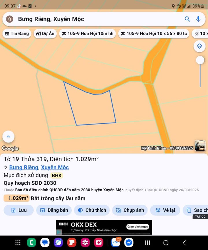 Đất Bưng Riềng Xuyên Mộc 1000m² giá 720 triệu - Sổ đỏ chính chủ, thuận tiện đầu tư!