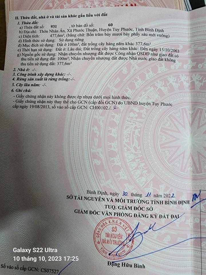 Đất thổ cư Phước Thuận Tuy Phước 477m² giá 1.9 tỷ - Vị trí sát đường Điện Biên Phủ!