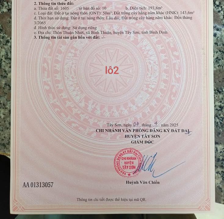 Đất nền liền kề Thôn Thuận Nhứt, Bình Thuận, Tây Sơn 190m² chỉ 199 triệu - Cơ hội đầu tư tuyệt vời!