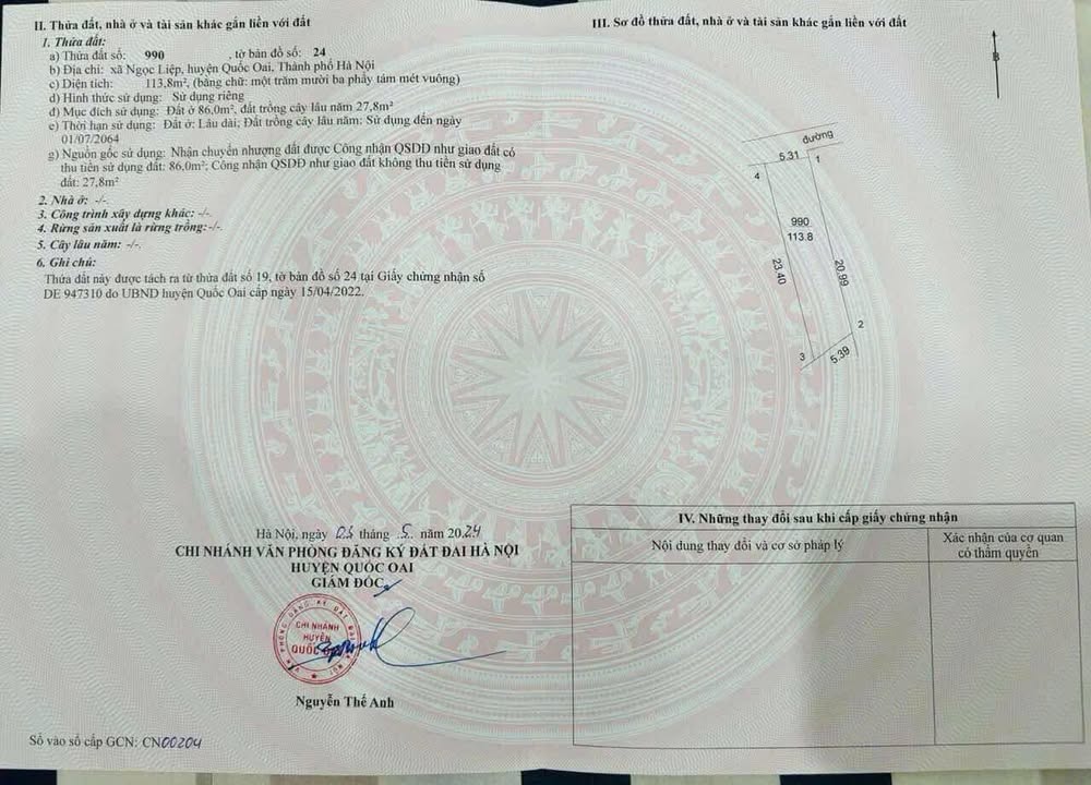 Đất nền Ngọc Liệp Quốc Oai 113m² - Vị trí đắc địa, giá tốt nhất!