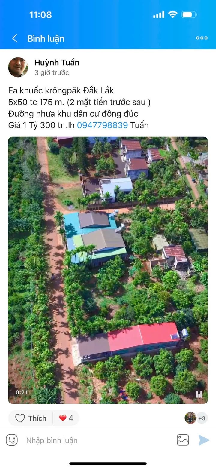 Đất nền Ea Knuếc Krông Pắc 175m² giá 1.3 tỷ - Đường nhựa, 2 mặt tiền