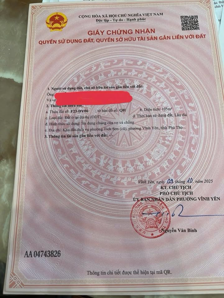 Đất nền Tích Sơn, Vĩnh Yên 105m² giá 3 tỷ - Vị trí đắc địa, đầu tư sinh lời!