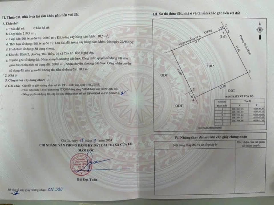 Đất nền Cửa Lò 210.5m² mặt đường Bình Minh - Cơ hội đầu tư sinh lời cao!