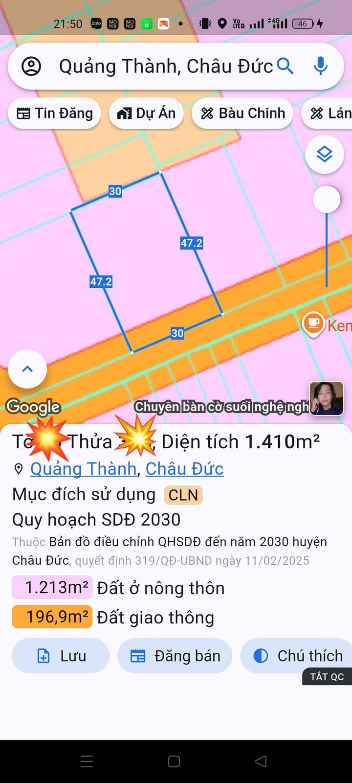 Đất nền Quảng Thành Châu Đức 1440m² giá 2 tỷ - Khu dân cư đông đúc, tiện ích đầy đủ!