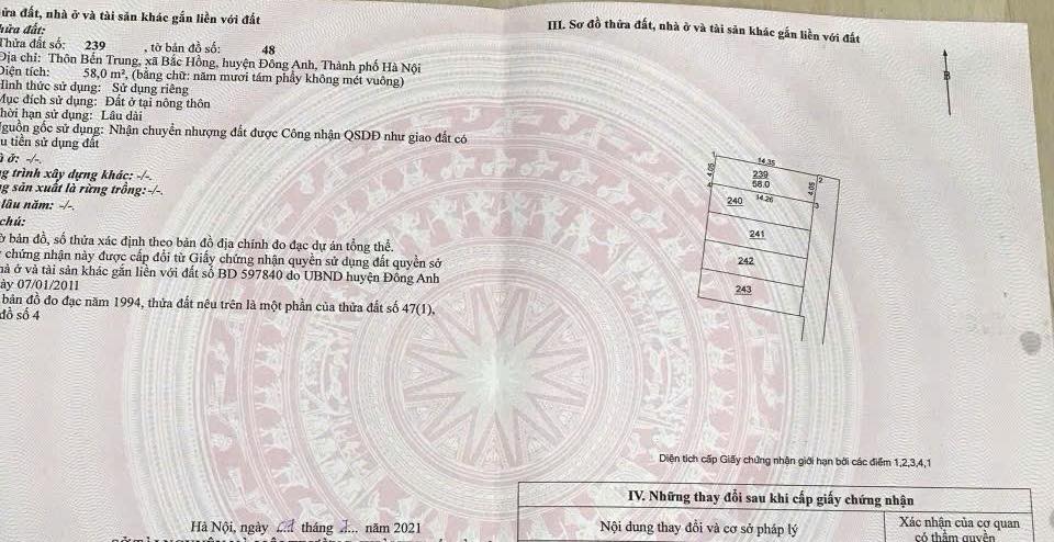 Đất nền Bến Trung, Bắc Hồng, Đông Anh 58m² - Giá thương lượng hấp dẫn!