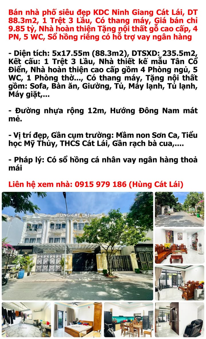 Bán nhà 1 trệt 3 lầu Cát Lái, Thủ Đức 88.3m² giá 9.85 tỷ - Nhà hoàn thiện full nội thất, có thang máy!