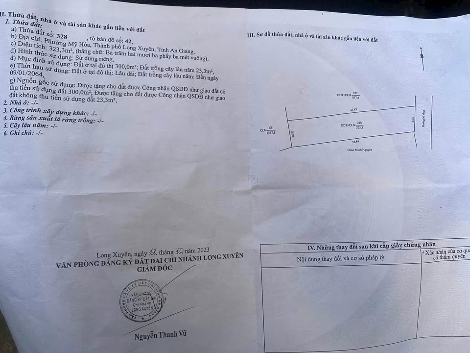 Đất thổ cư Rạch Rích, Mỹ Hoà, Long Xuyên 323m² giá 1 tỷ - Cơ hội đầu tư hấp dẫn!